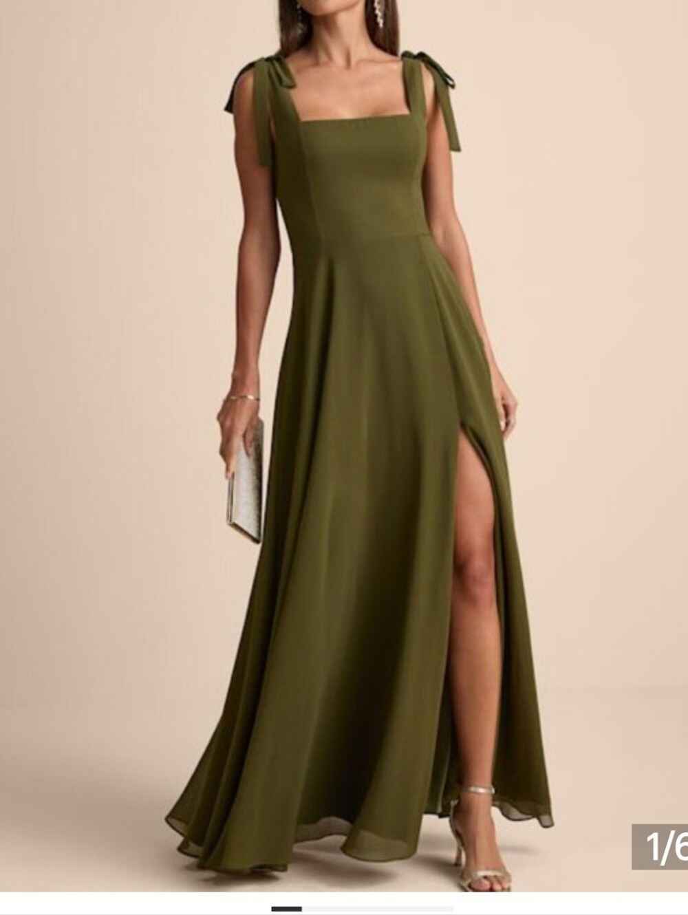 Lulu's Olive Tie-Strap Maxi Dress